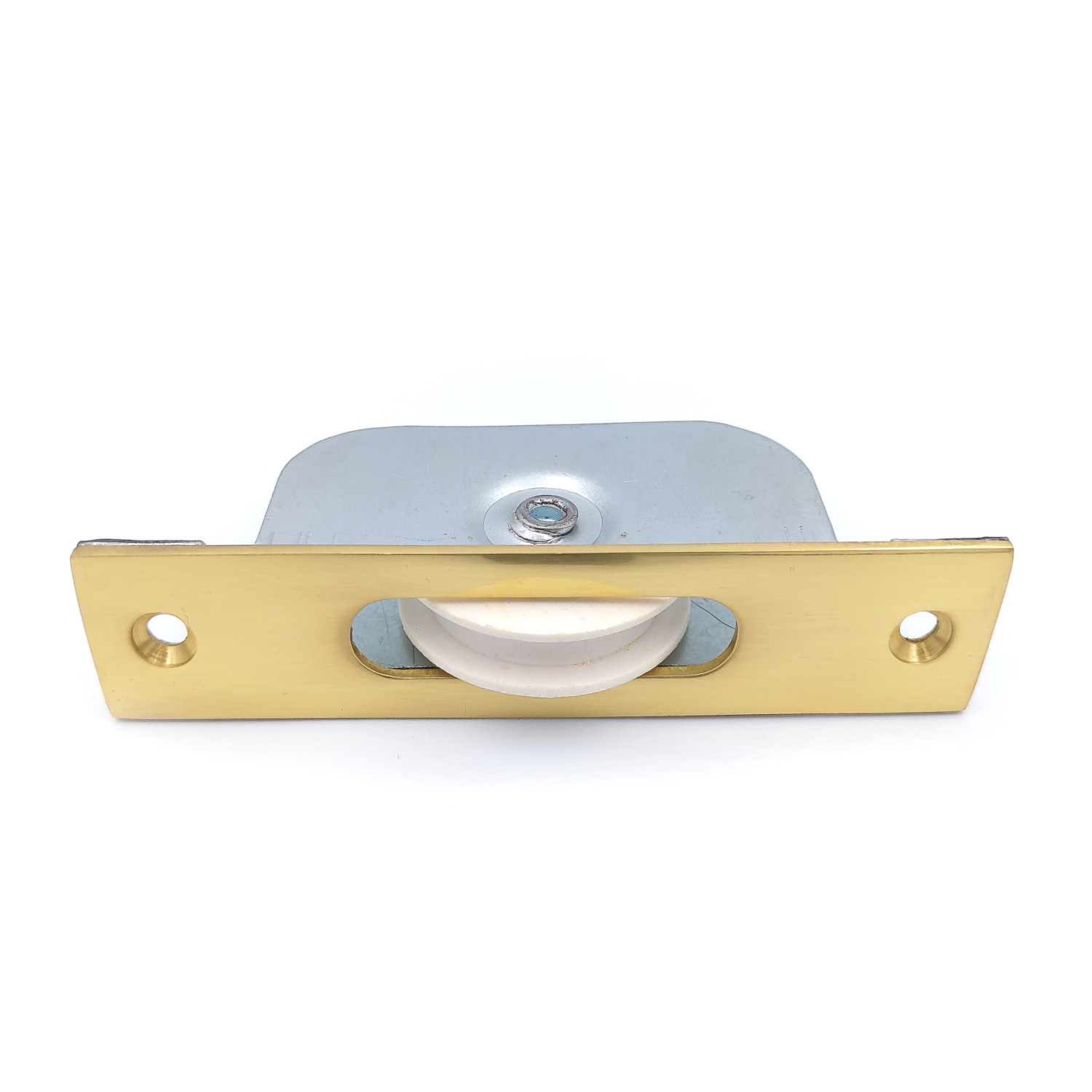 1 ¾″ Nylon Wheel Pulley - Polished Brass - Brass Faceplate