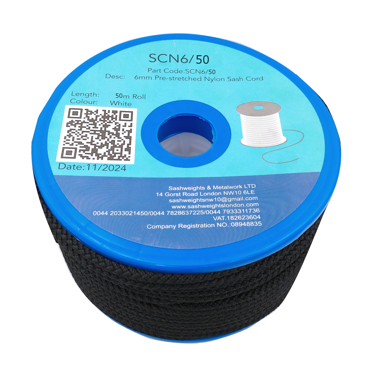 Pre-strechted Nylon Sash Cord 6mm/50m Black
