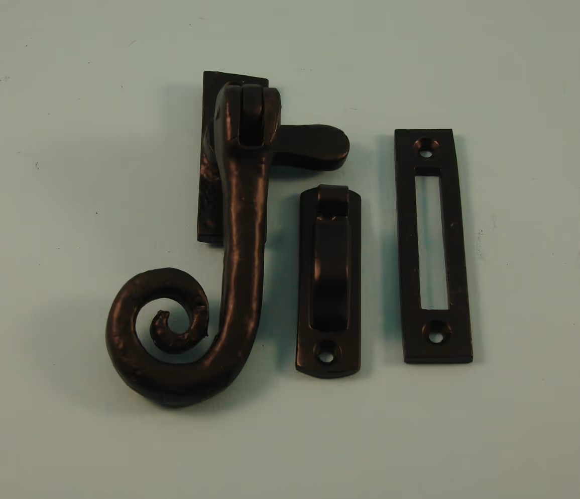 Monkeytail Casement Fastener with Hook & Mortice Plate - Black Antique