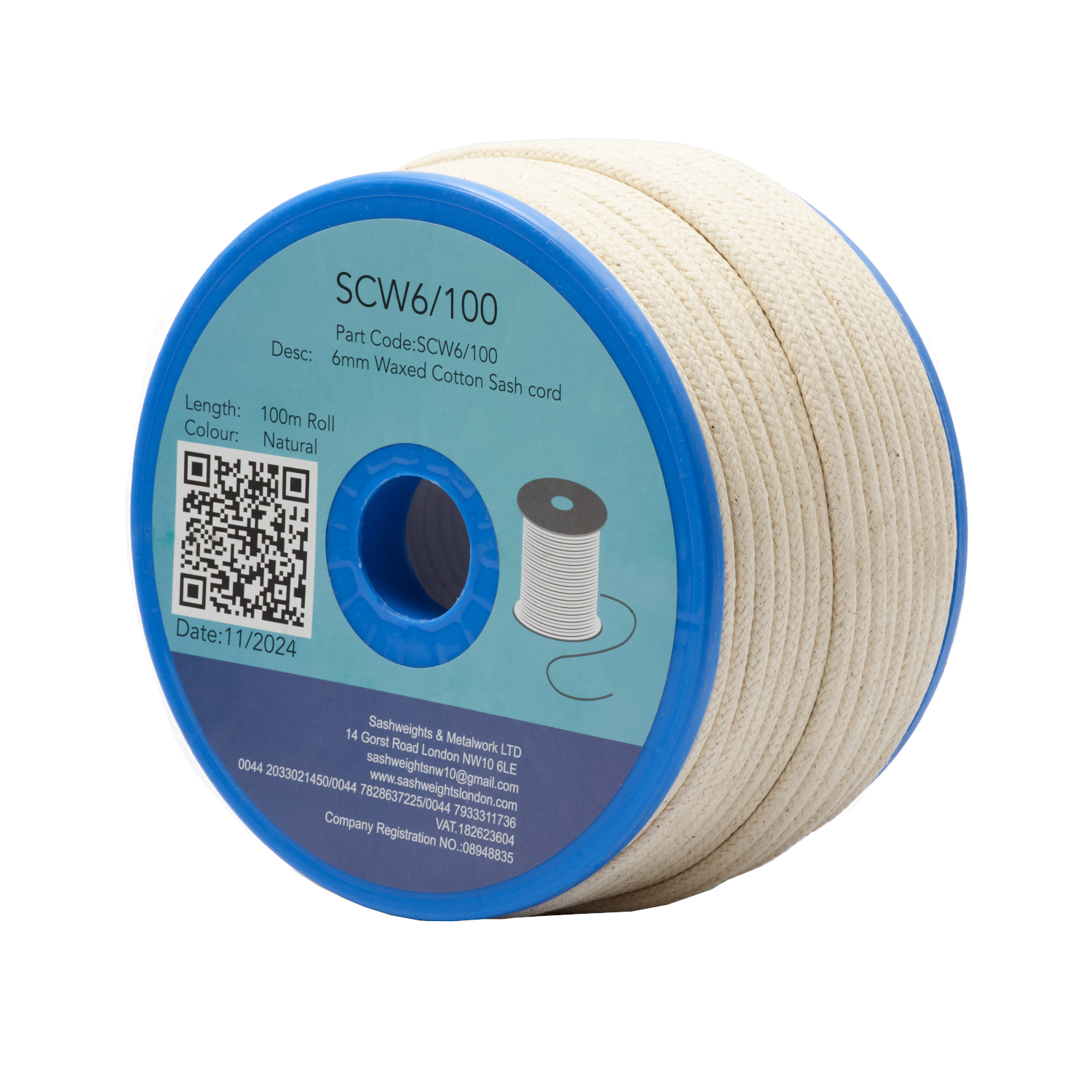 Waxed Cotton Sash Cord Polyester Braided 6mm/100m