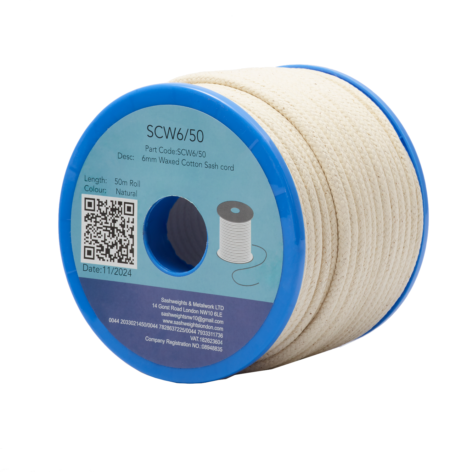 Waxed Cotton Sash Cord Polyester Braided 6mm/50m